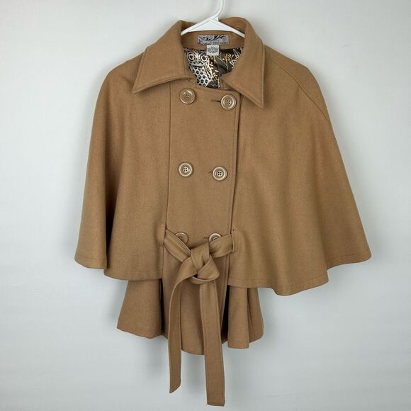 Steve Madden pea coat cape brown camel womens size large quiet luxury short - Picture 11 of 11